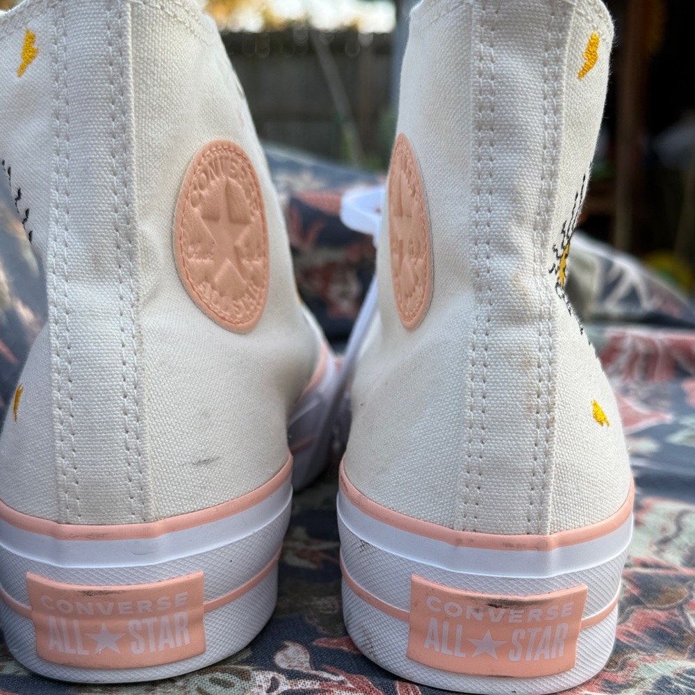 Stylish High-Top Cream Sneakers - Picture 2 of 13